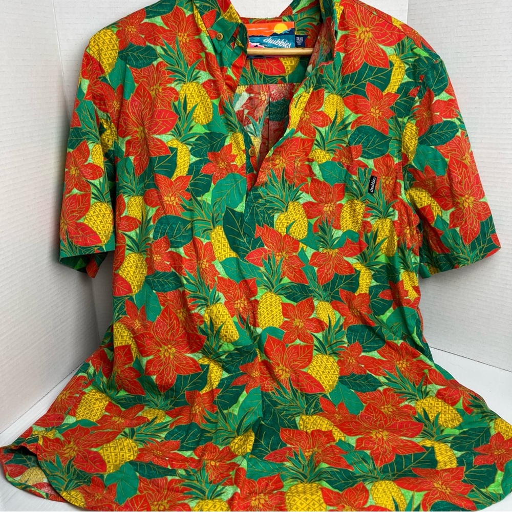 Chubbies Hawaiian shirt 100% cotton floral pineapples short sleeve button up XXL